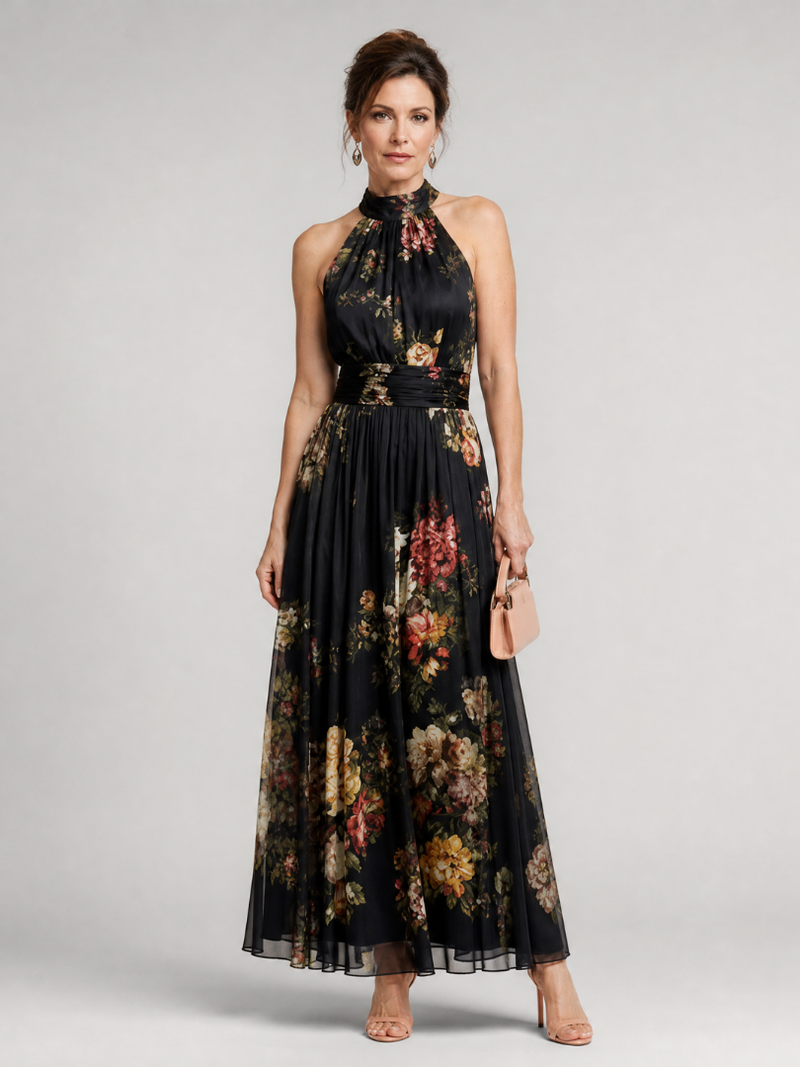Sior | Abito Midi Floreale con Scollo all'Americana