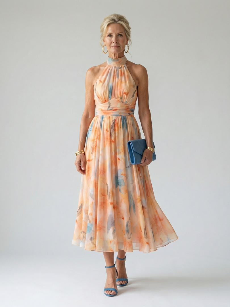 Elin | Abito Midi Morbido con Scollo all'Americana