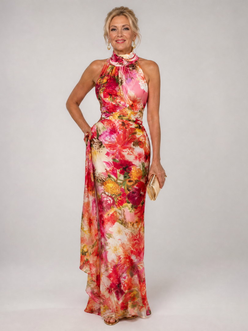 Elisabetta | Abito Maxi Floreale con Scollo all'Americana