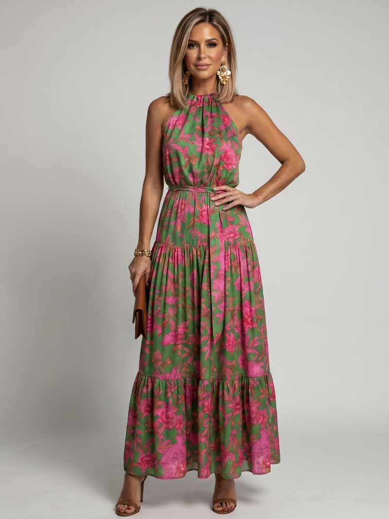 Rowen | Abito Midi Halter con Corpino Drappeggiato