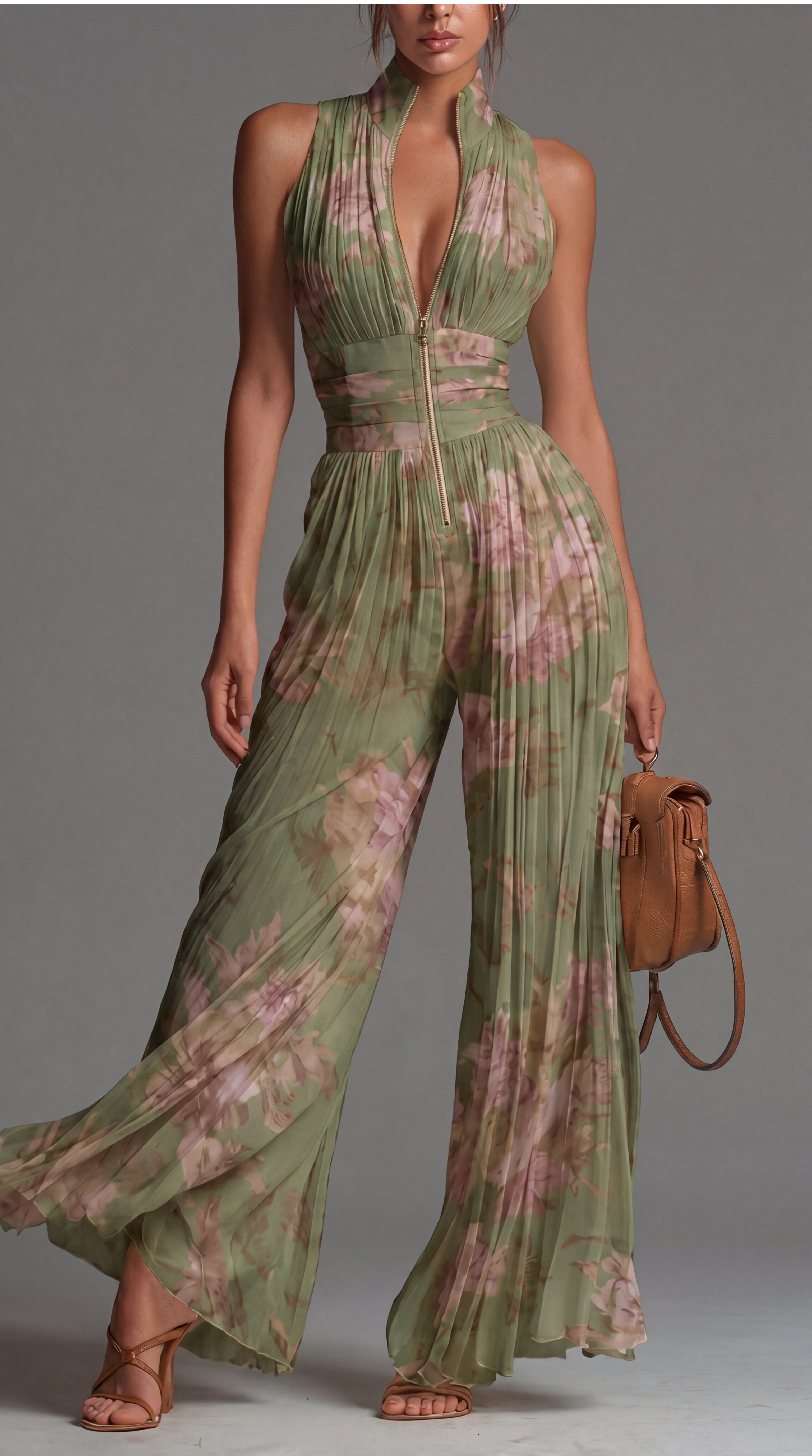 Tuta Floreale in Chiffon Plissettato