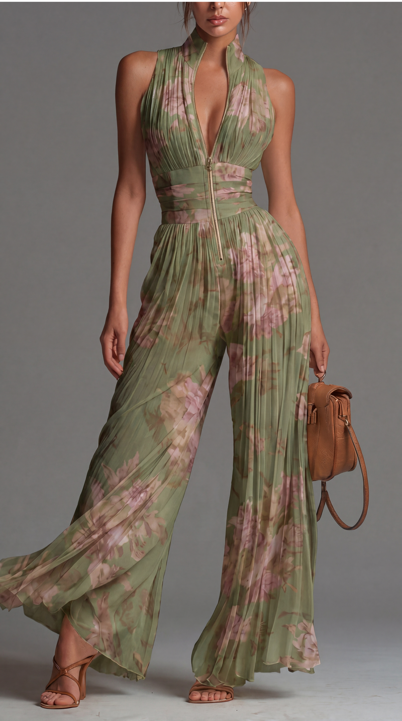 Tuta Floreale in Chiffon Plissettato