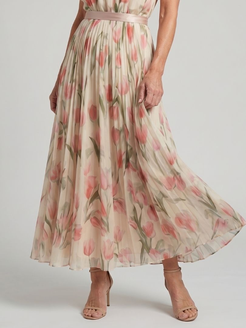 Aurelle | Abito Midi Floreale con Scollo all'Americana