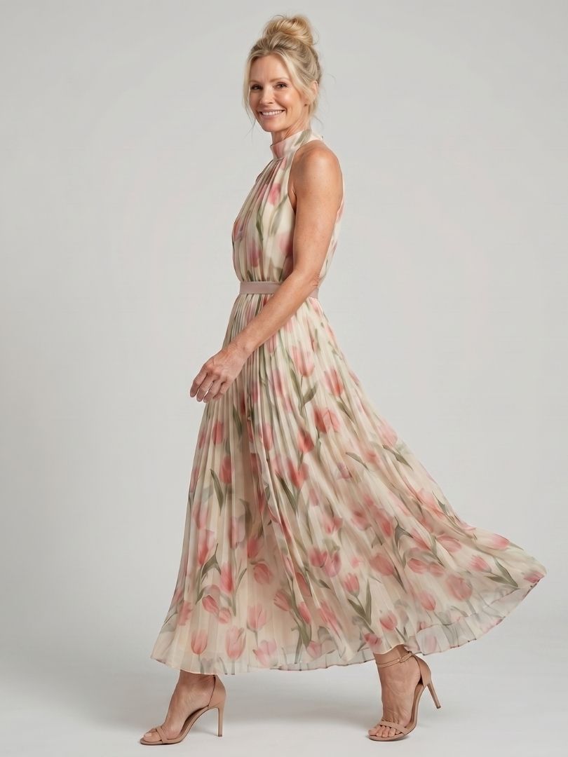 Aurelle | Abito Midi Floreale con Scollo all'Americana