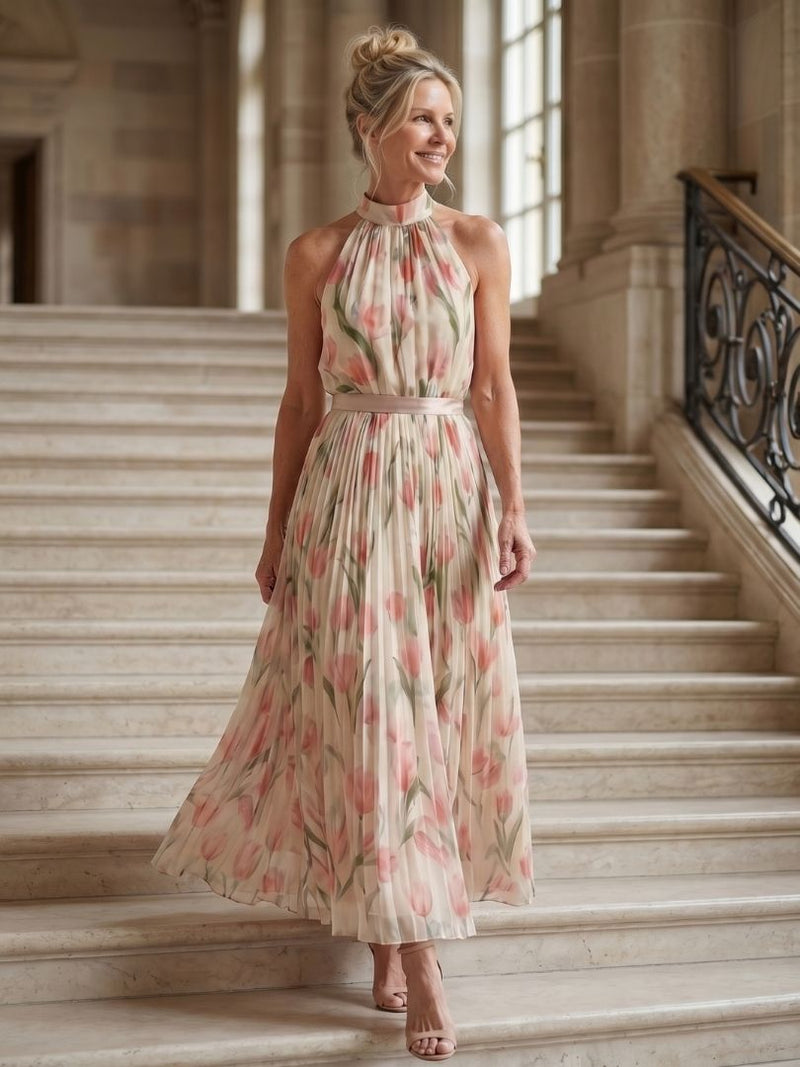 Aurelle | Abito Midi Floreale con Scollo all'Americana