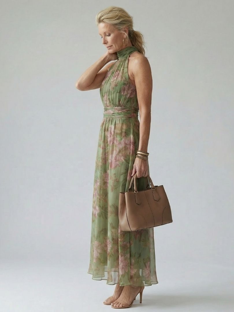 Mirelle | Abito Midi con Scollo all'Americana e Corpino Arricciato