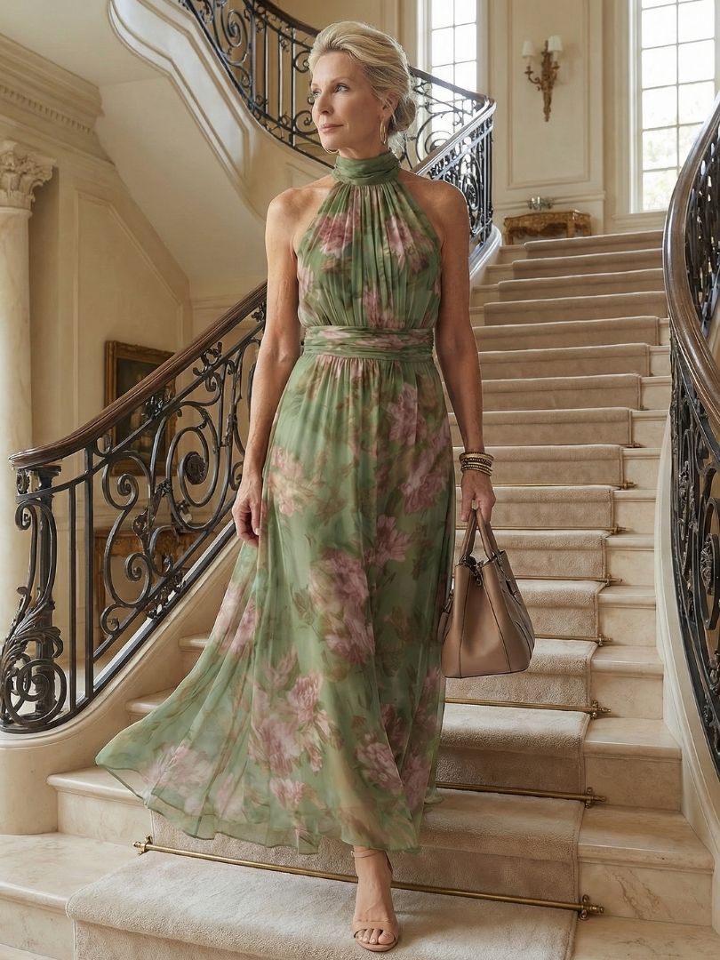 Mirelle | Abito Midi con Scollo all'Americana e Corpino Arricciato
