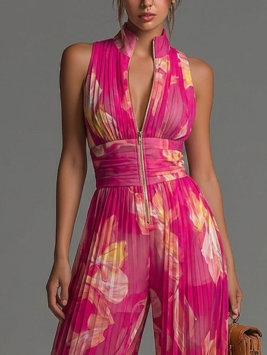 Zsófia | Tuta Fucsia Floreale in Chiffon Plissettato