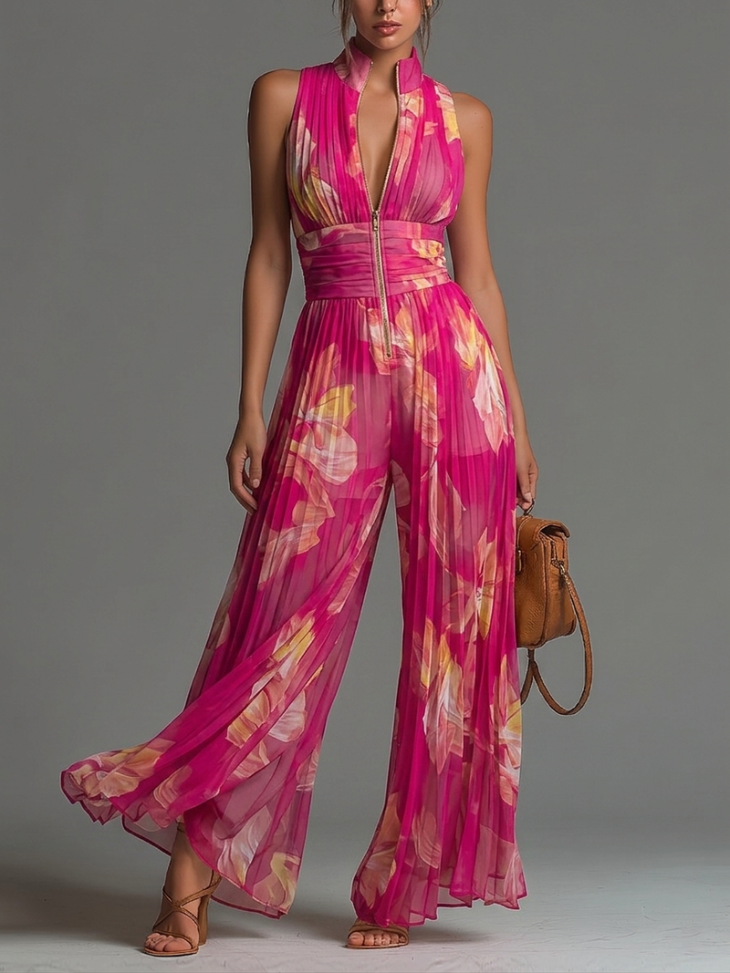 Zsófia | Tuta Fucsia Floreale in Chiffon Plissettato
