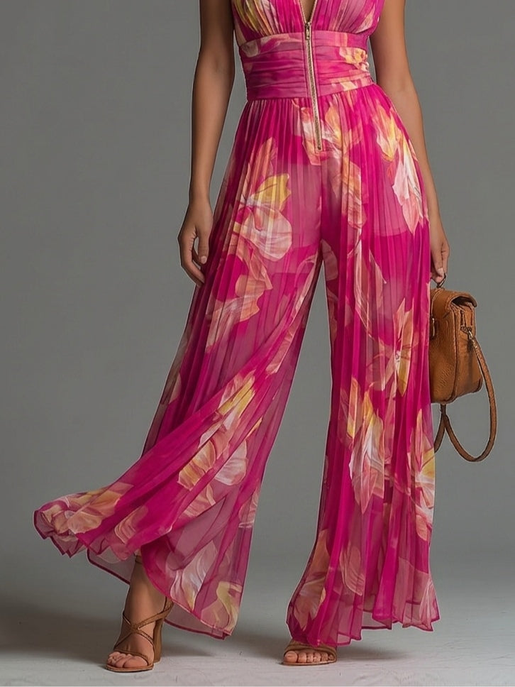 Zsófia | Tuta Fucsia Floreale in Chiffon Plissettato