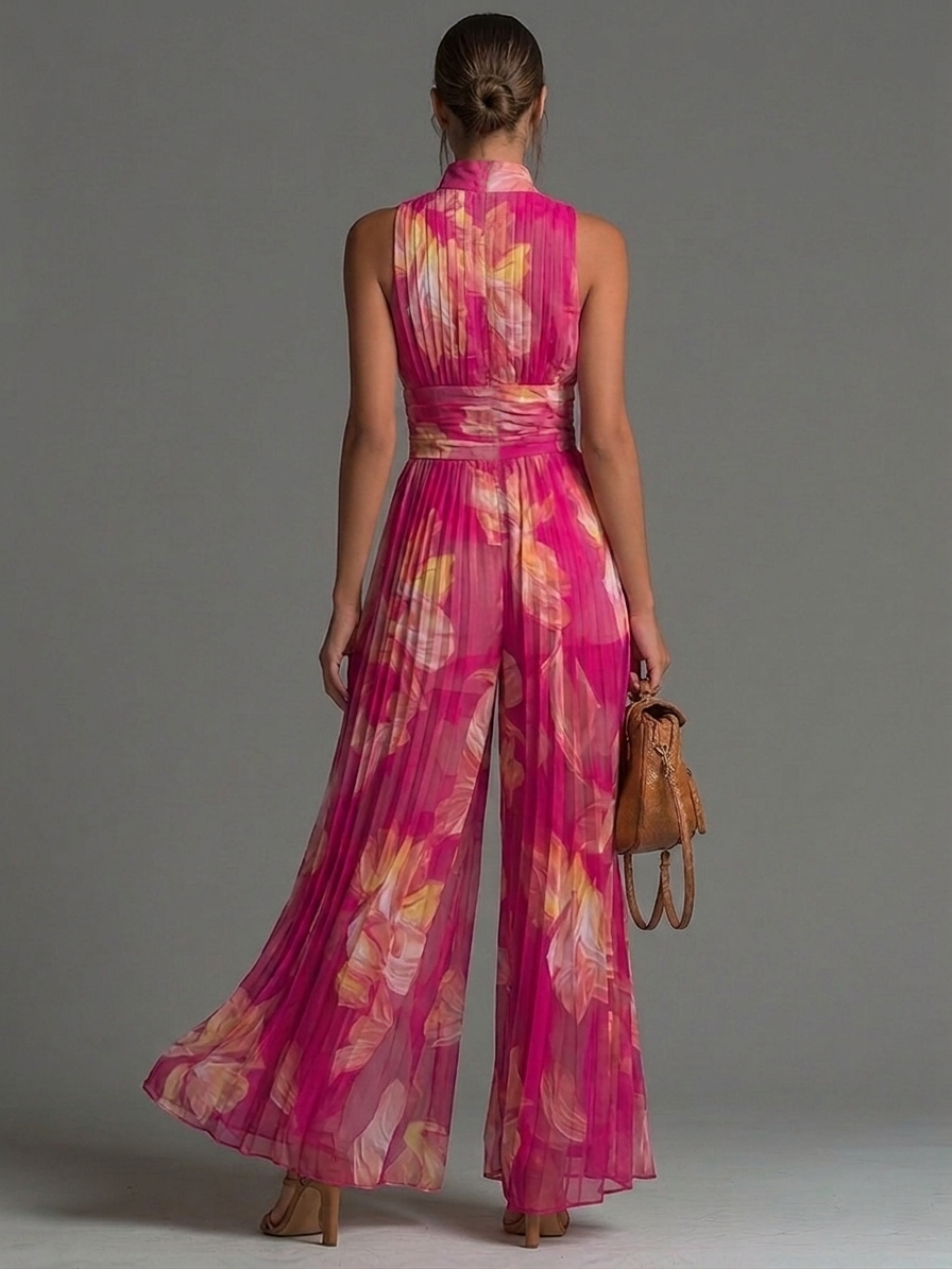 Zsófia | Tuta Fucsia Floreale in Chiffon Plissettato