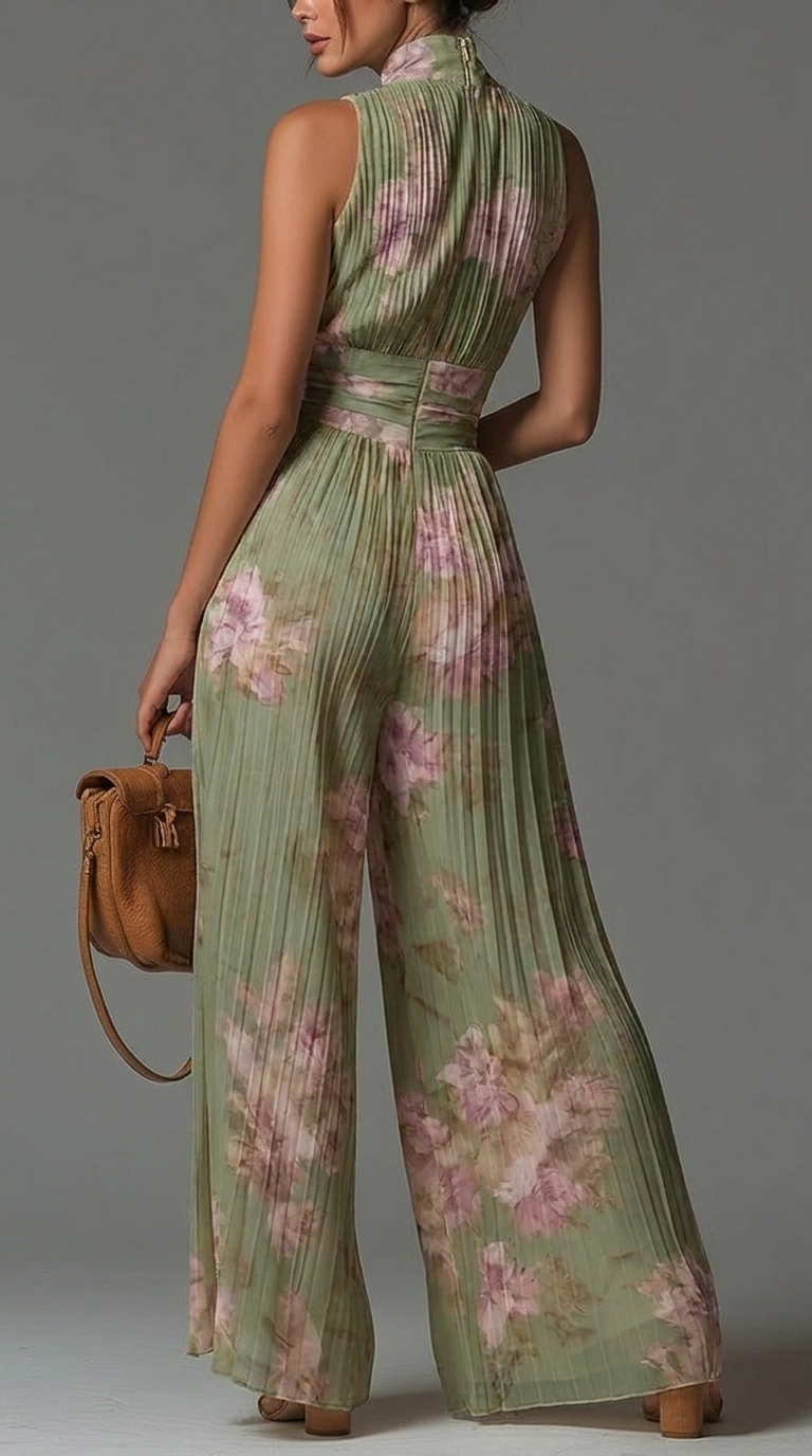 Tuta Floreale in Chiffon Plissettato